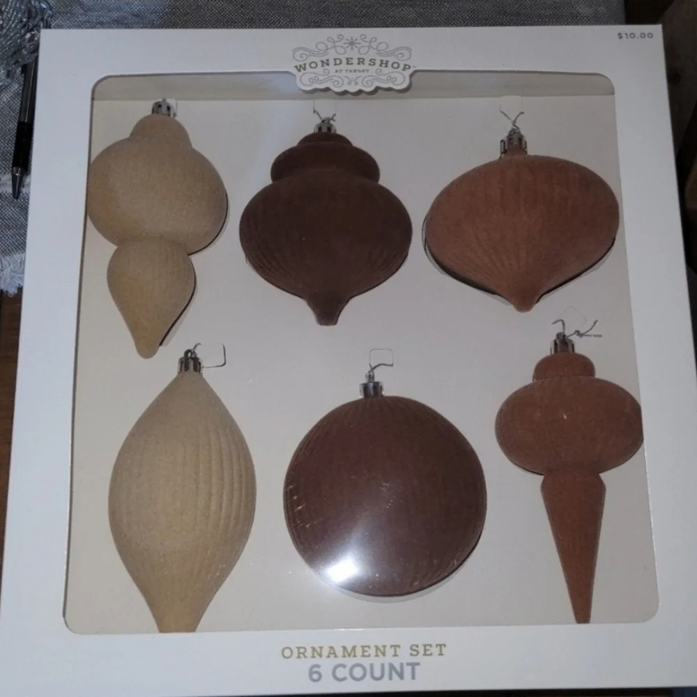 Target Wondershop Textured Ornament Set - Brown and Cream
